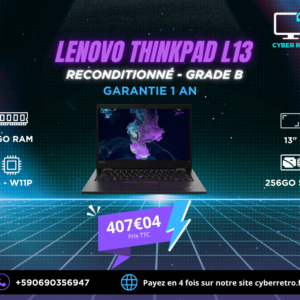 Lenovo ThinkPad L13 | i5 | 8 Go RAM | SSD 256 Go | 13" | Reconditionné Grade B