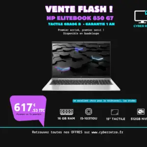 HP EliteBook 850 G7 13" 2017 reconditionné | i5 10ᵉ Gen | 16 Go RAM | SSD 512 Go NVMe | Écran Tactile 15,6" FHD | Grade B (Ventes Flash)