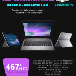 Dell Latitude 7200 2-en-1 reconditionné |i5 | 8 Go RAM | SSD 256 Go NVMe | Écran Tactile 12,3" FHD | Grade A (Ventes Flash)